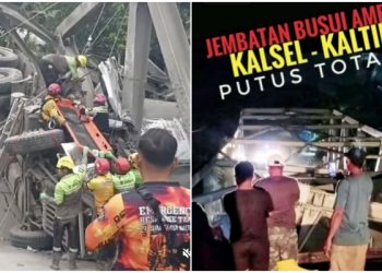 Akses Jalan Kalsel-Kaltim Putus, Jembatan Busui Ambruk Dihajar Truk Molen