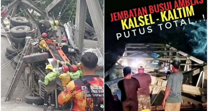 Akses Jalan Kalsel-Kaltim Putus, Jembatan Busui Ambruk Dihajar Truk Molen